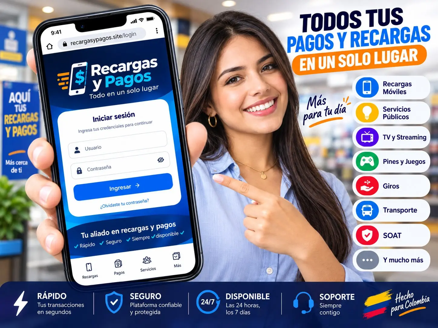 Comerciante que vende recargas y pagos desde su teléfono