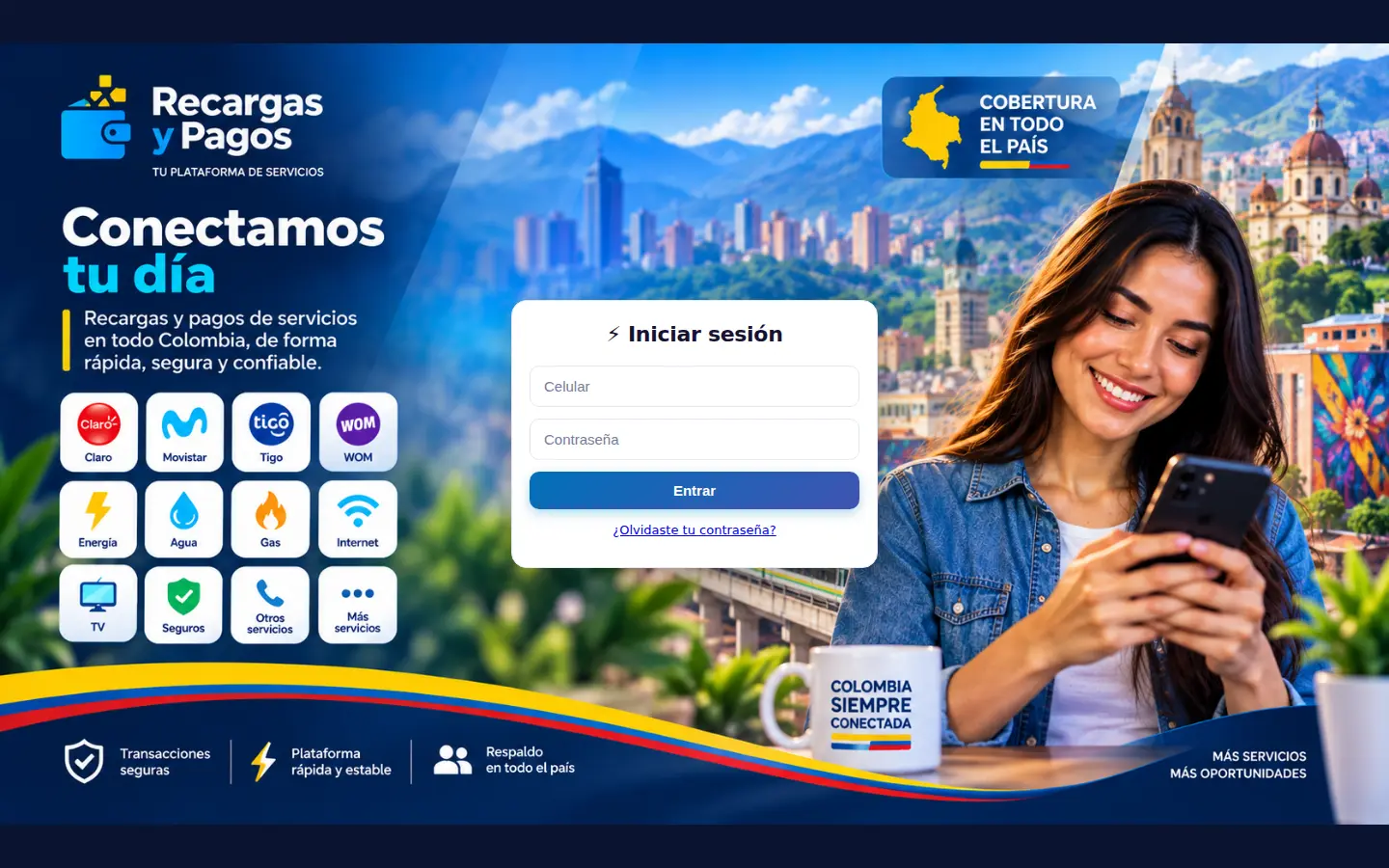 Página real de inicio de sesión de la plataforma Recargas y Pagos
